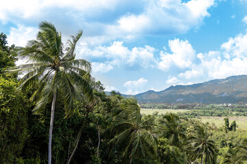Fototapeta na wymiar Panorama of Koh Samui. Lamai mountains. Bright sunny day.