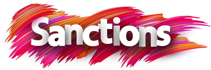Sanctions paper word sign with pink paint brush strokes over white. - obrazy, fototapety, plakaty