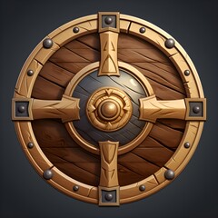 Viking Wooden Shield Game Sprite Item Medieval Theme - obrazy, fototapety, plakaty