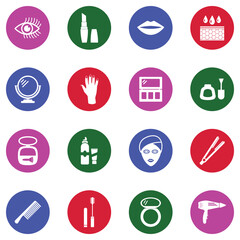Beauty and Make Up Icons. White Flat Design In Circle. Vector Illustration.