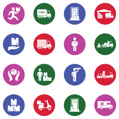 Delivery Icons. White Flat Design In Circle. Vector Illustration.