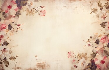 flowers background on old paper - obrazy, fototapety, plakaty