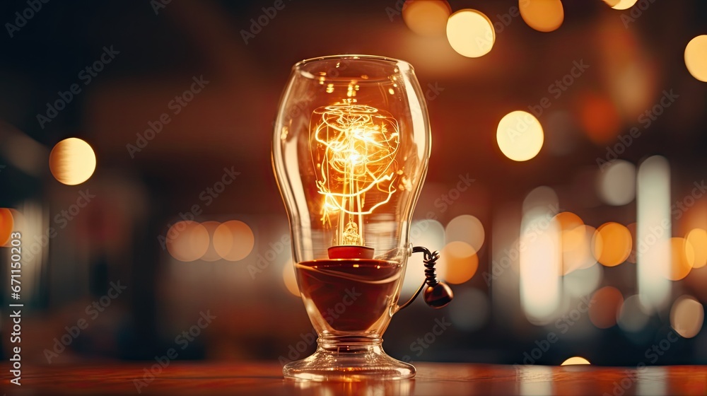 Aufkleber a light bulb sitting on top of a table next to a light bulb in a glass vase with a keychain hanging 