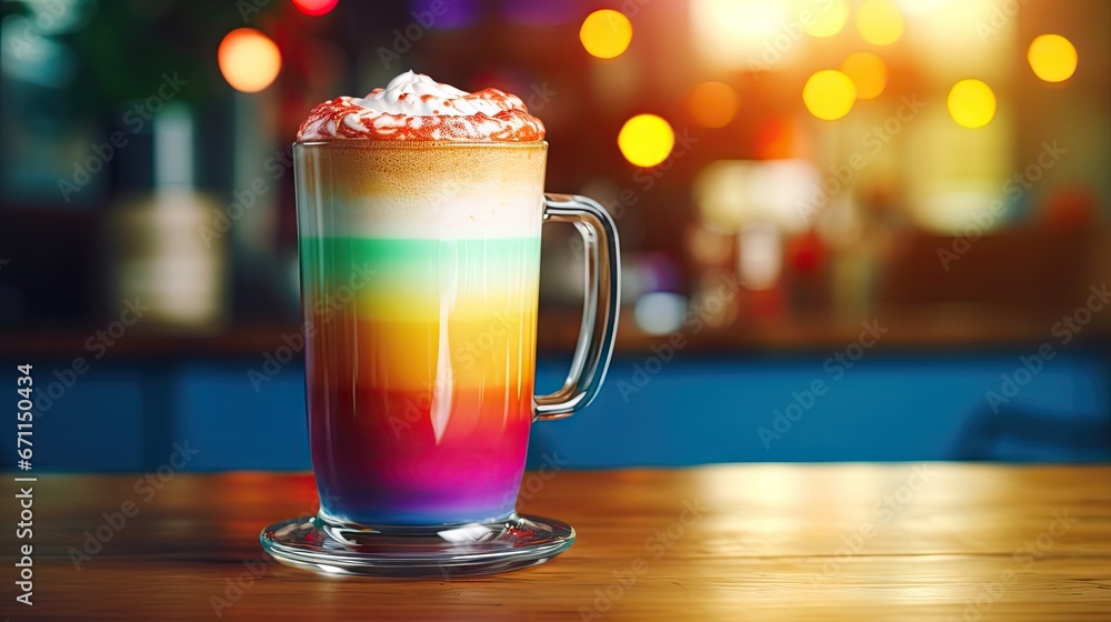 Aufkleber a close up of a drink on a table with blurry lights in the background and a blurry boke of lights on
