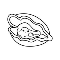 Clam. Coloring page, coloring book page. Black and white vector illustration.