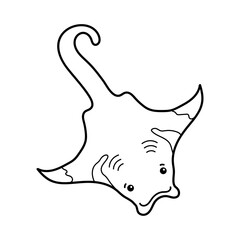 Giant manta ray. Coloring page, coloring book page. Black and white vector illustration.