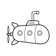 Submarine. Coloring page, coloring book page. Black and white vector illustration.