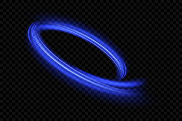 Creative vector illustration of flying cosmic meteor, planetoid, comet, fireball isolated on transparent background. Futuristic neon light effect. Speed of light concept background.