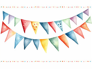 Obraz premium Watercolor colored garland flags on white background