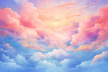Fototapeta na wymiar Hand-painted pastel sky cloud background