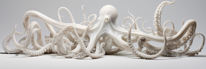 The mesmerizing dance  Octopus tentacles gracefully floating against a stark white