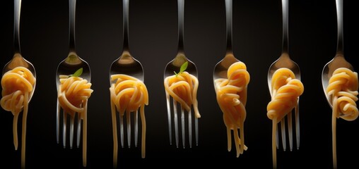 Six forks with spaghetti on them, AI