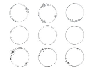 Set of geometric silver frame with a silver sparkles. Silver glitter abstract frames with snowflakes. Luxury silver borders. Frame with glitter and stars for logo, icon, vip card, gift.