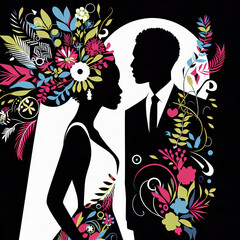 Bride and groom silhouettes illustration