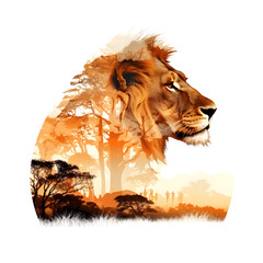Safari King Lion double exposure portrait