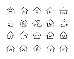 homes thin line icons. smart home, contact and support, House line icons set, editable stroke isolated on white, linear vector outline illustration, symbol logo design style