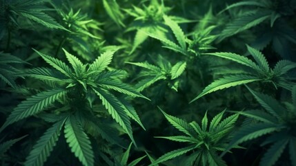 A marijuana plant with beautiful green leaves surroun.Generative AI - obrazy, fototapety, plakaty