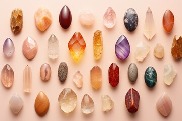 Reiki chakra crystals collection. Healing minerals for anti stress, positive energy flow and mindset balancing