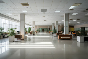 Fototapeta premium Spacious Corporate Office Interior: Empty Work Space