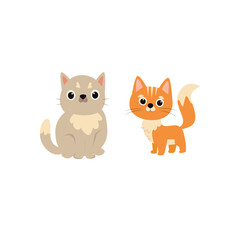 Cute cats vector set. Cartoon cats and kittens characters design collection with flat color in different poses. Set of funny pet animals isolated on white background.