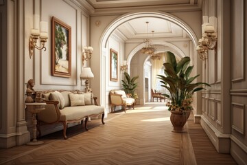 Interior of luxary hallway in chic classic house