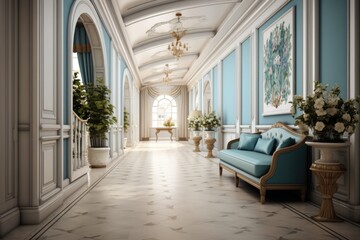 Interior of luxary hallway in chic classic house
