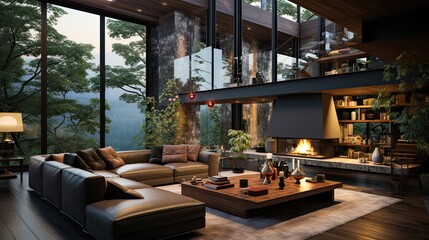 Fototapeta premium Modern and elegant living room. Generative AI