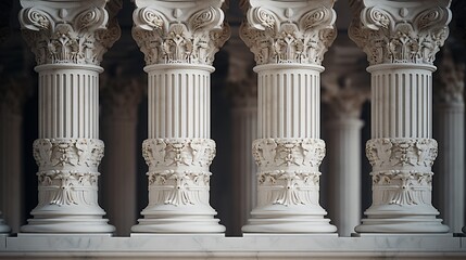 Education and democracy concept. Four marble pillars and steps background. - obrazy, fototapety, plakaty
