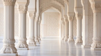 3d rendering white corridor pillars background,Marble pillars building detail.