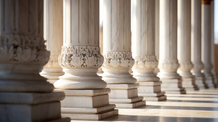 3d rendering white corridor pillars background,Marble pillars building detail.