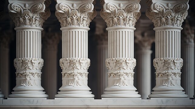 Education and democracy concept. Four marble pillars and steps background.