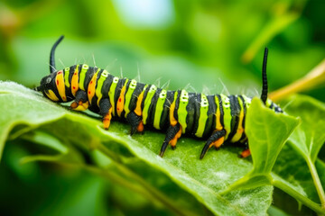 Close-up of Caterpillar Feasting on Leaves