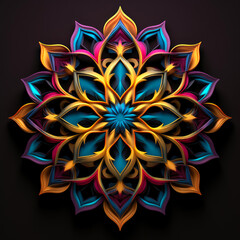 Elegant Symmetrical Islamic Design, Rich Black Background