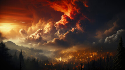 Fototapeta na wymiar Nature's Fury: Enormous Forest Fire Plume