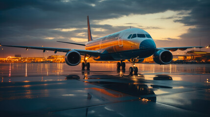 Fototapeta na wymiar Airport Lights: A Modern Airliner in Motion
