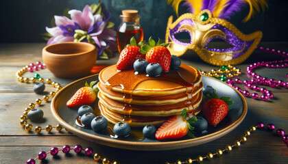 Pancake traditional holiday pastry for Mardi Gras or Fat Tuesday Or Shrove Tuesday - obrazy, fototapety, plakaty