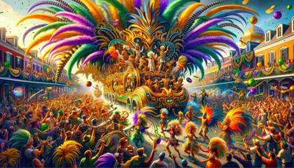 Foto auf Acrylglas Karneval Mardi Gras celebration,  people at carnival parade