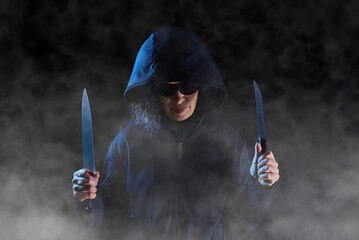 Person Aggressor Knifes Dark Fog
