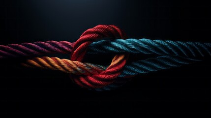 Team rope diverse strength connect partnership together teamwork unity communicate support. Strong diverse network rope team concept integrate braid color background cooperation empower power.