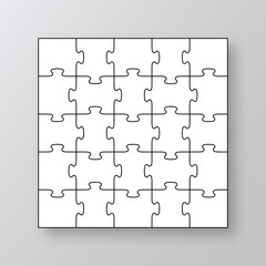 Mosaic silhouette. Scheme of thinking game with 25 details. Cutting template. Jigsaw puzzle pieces grid. Modern background with separate shapes. Simple frame tiles. Vector illustration