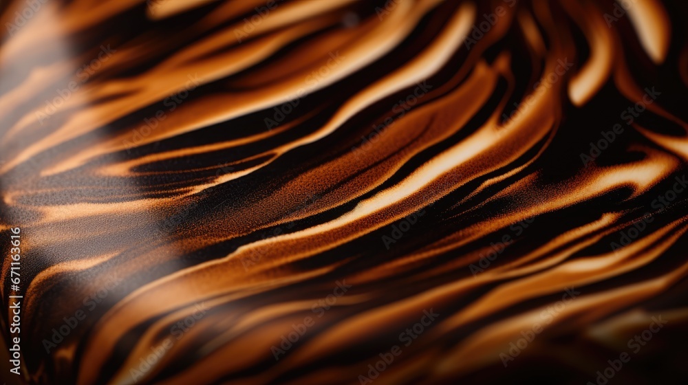 Poster a close up picture of a brown and black animal print pattern on a sheet of paper with a light shinin