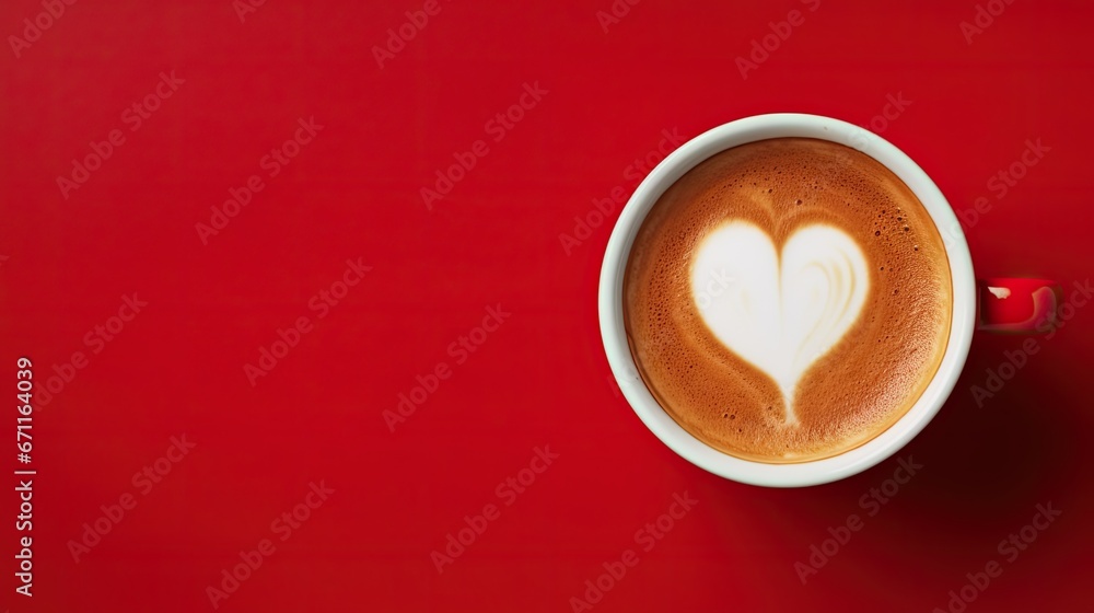 Aufkleber a cup of coffee with a heart drawn on the foam in the foam in the shape of a heart on top of the foa