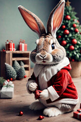 Christmas is coming bunny getting ready for seasons greetings. Generative AI art