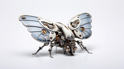 Eine Roboter Mücke oder Fliege vor weißem Hintergrund.