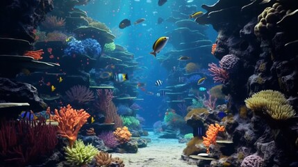 Naklejka na ściany i meble Colorful tropical fish life in the coral reef animals.Generative AI