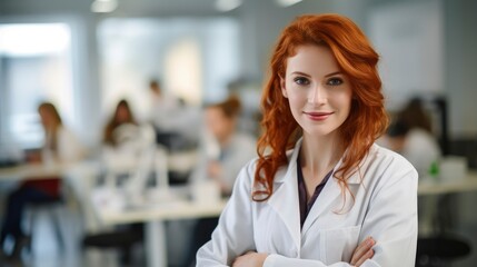 Young pretty smiling redheaded woman doctor portrait
