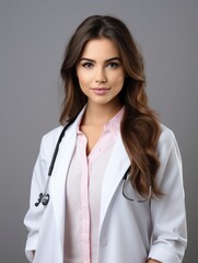 Portrait of positive young beautiful woman doctor