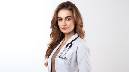Portrait of positive young beautiful woman doctor