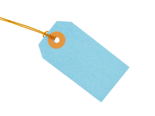 pastel blue price tag with gold strings isolated on transparent