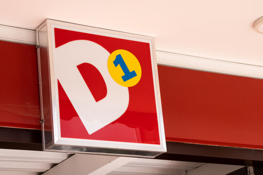 La Calera, Cundinamarca, Colombia - 31 October 2023. Logo of D1 a low cost supermarket in La Calera.